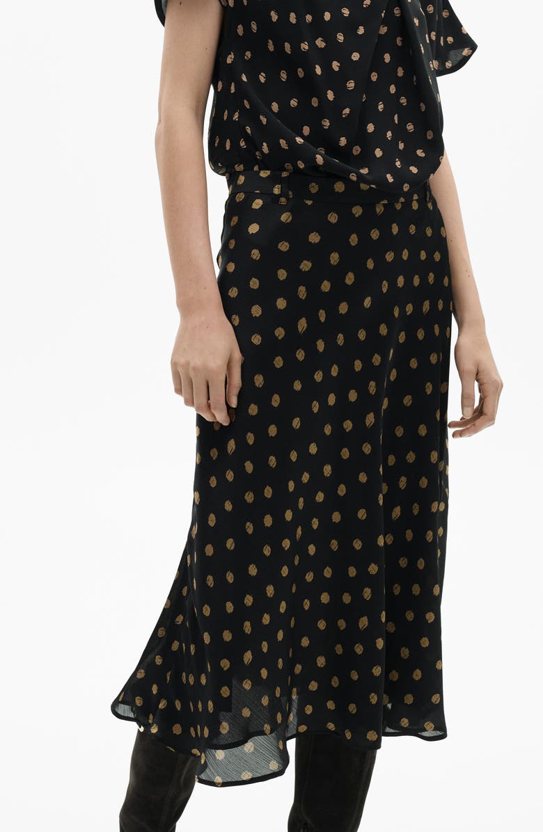 MANGO Polka Dot Midi Skirt, Alternate, color, Black