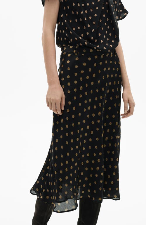 Mango Polka Dot Midi Skirt In Black