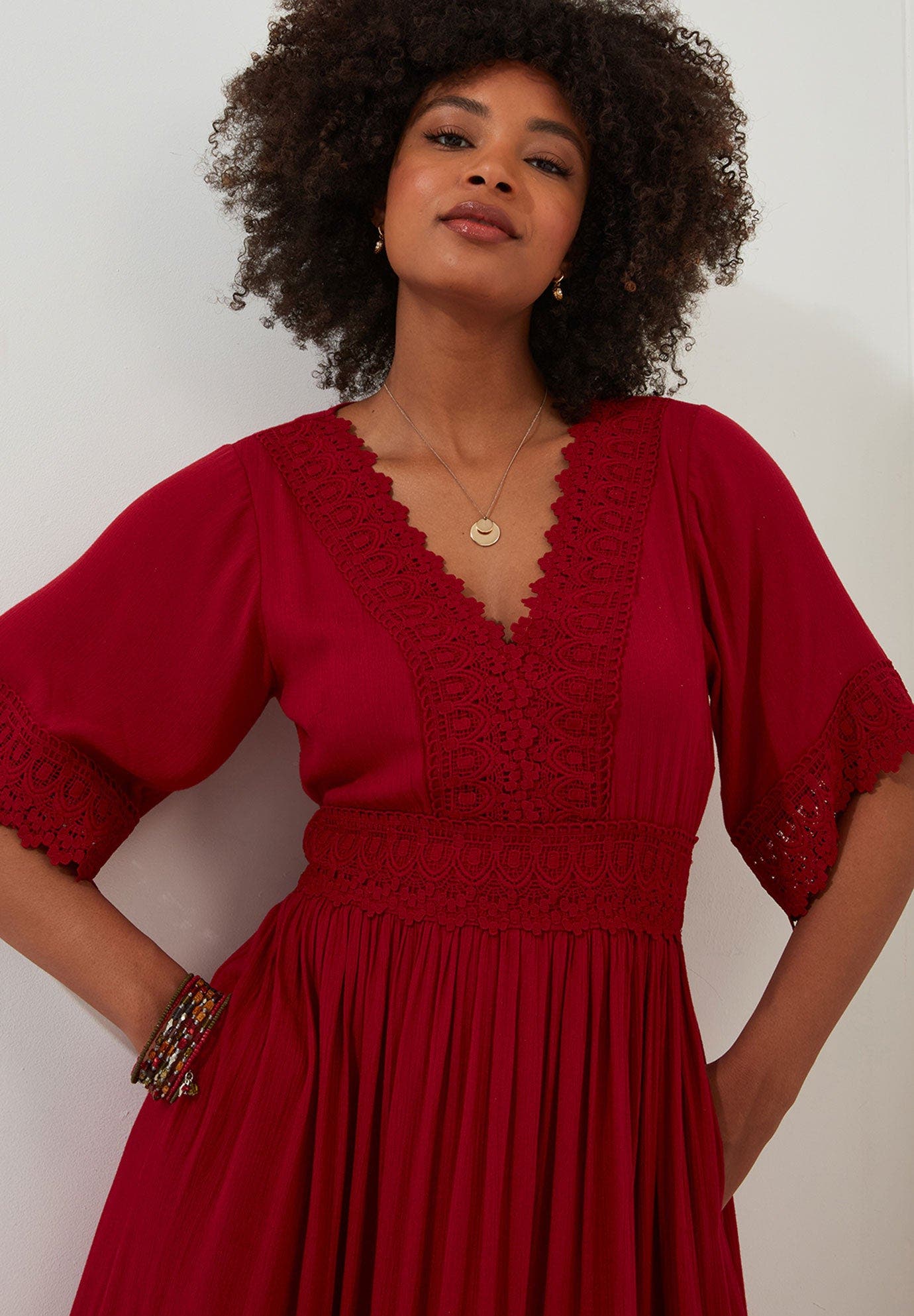 Crochet Trim Boho Midi Dress - image 2