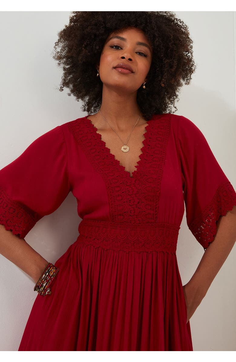 Joe Browns Crochet Trim Boho Midi Dress, Alternate, color, Classic Red