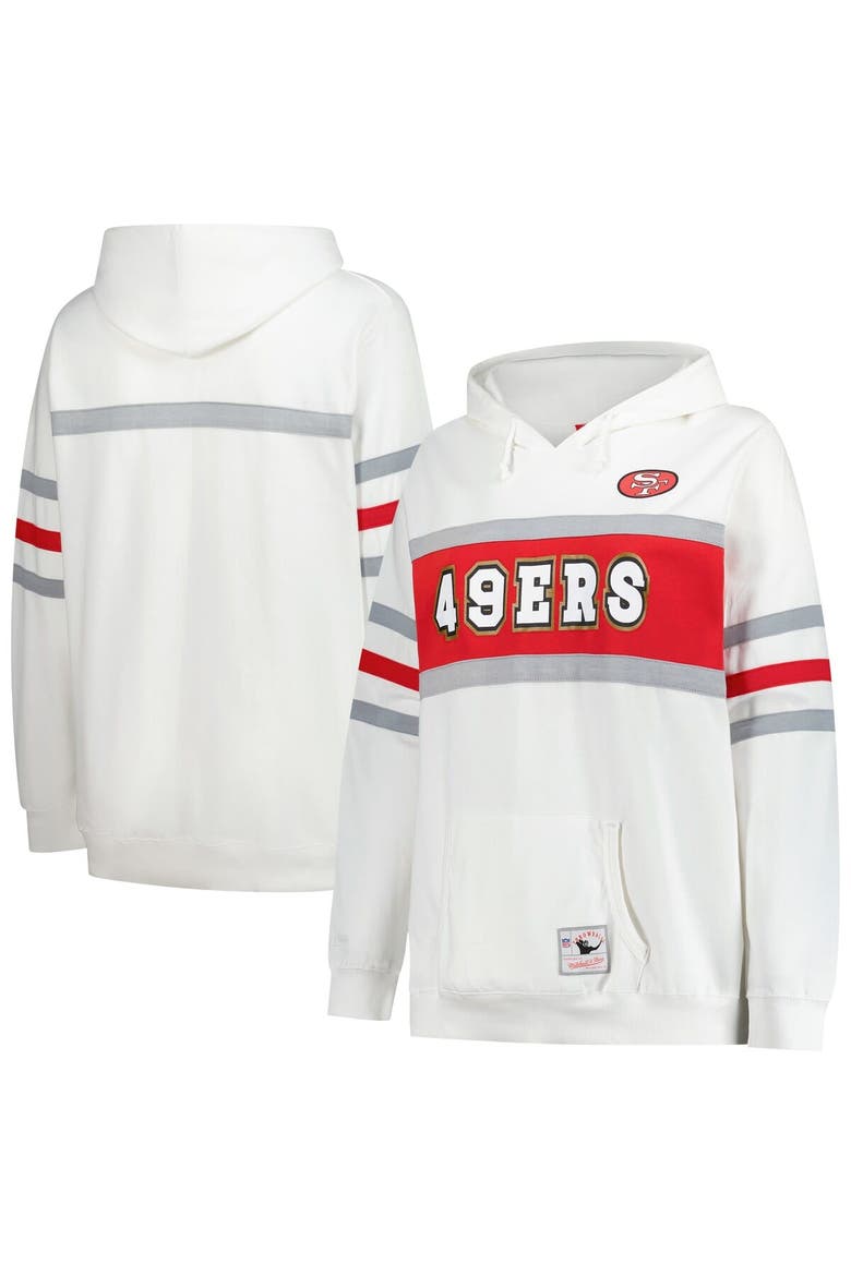 Women's Mitchell & Ness White San Francisco 49ers Plus Size Head Coach Throwback Pullover Hoodie, Main, color, White