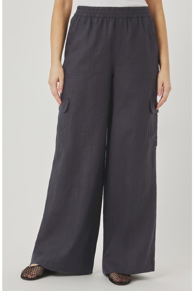Stella Linen Cargo Pull-On Pants, Main, color, LEAD GREY