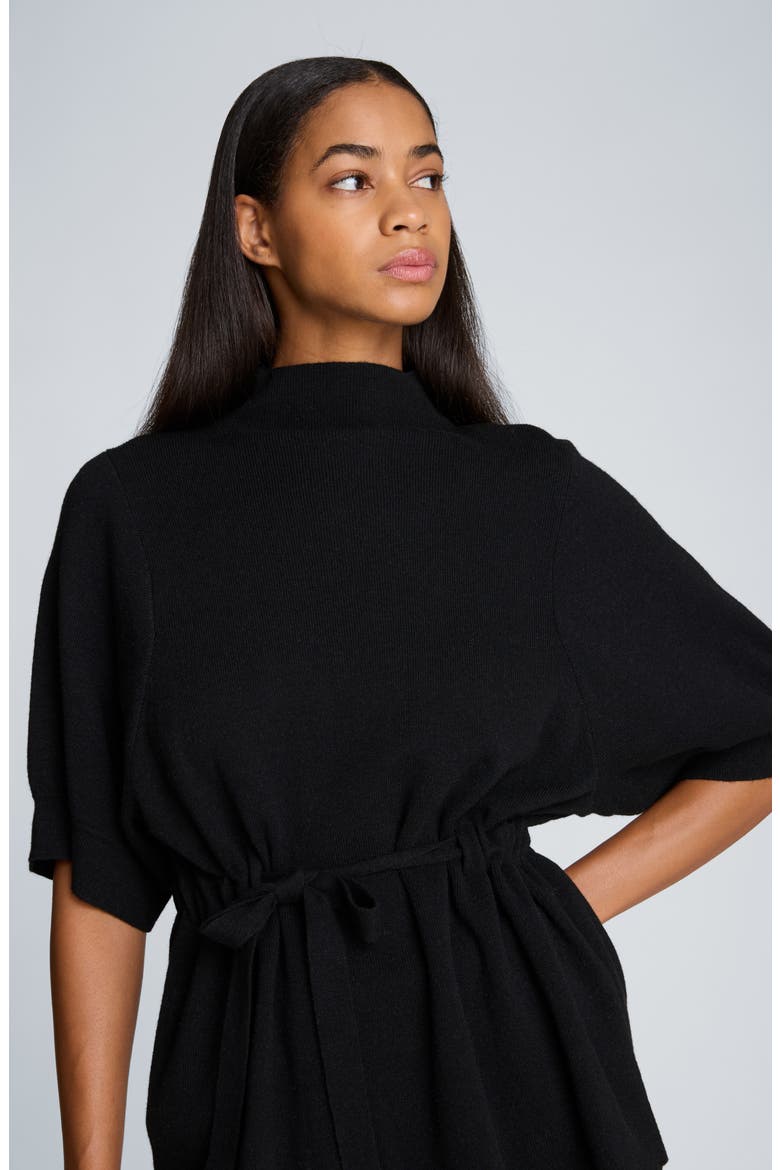 Belted Mock Neck Short Sleeve Sweater, Alternate, color, BLACK