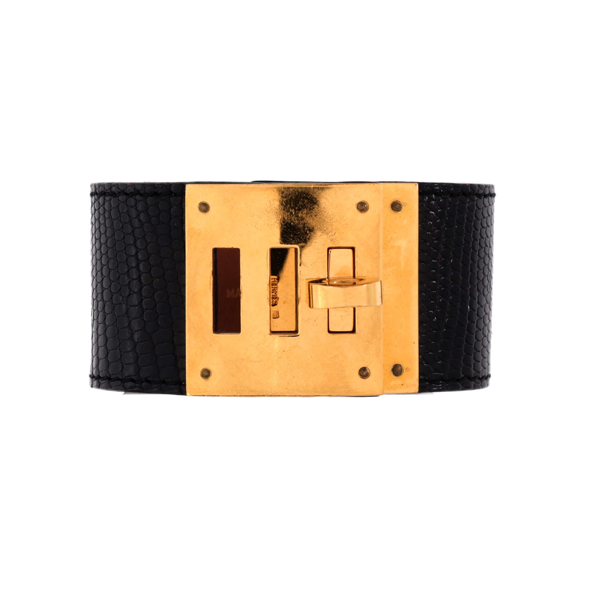 Pre-Owned Hermes Kelly Dog Bracelet Lizard, Main, color, Black