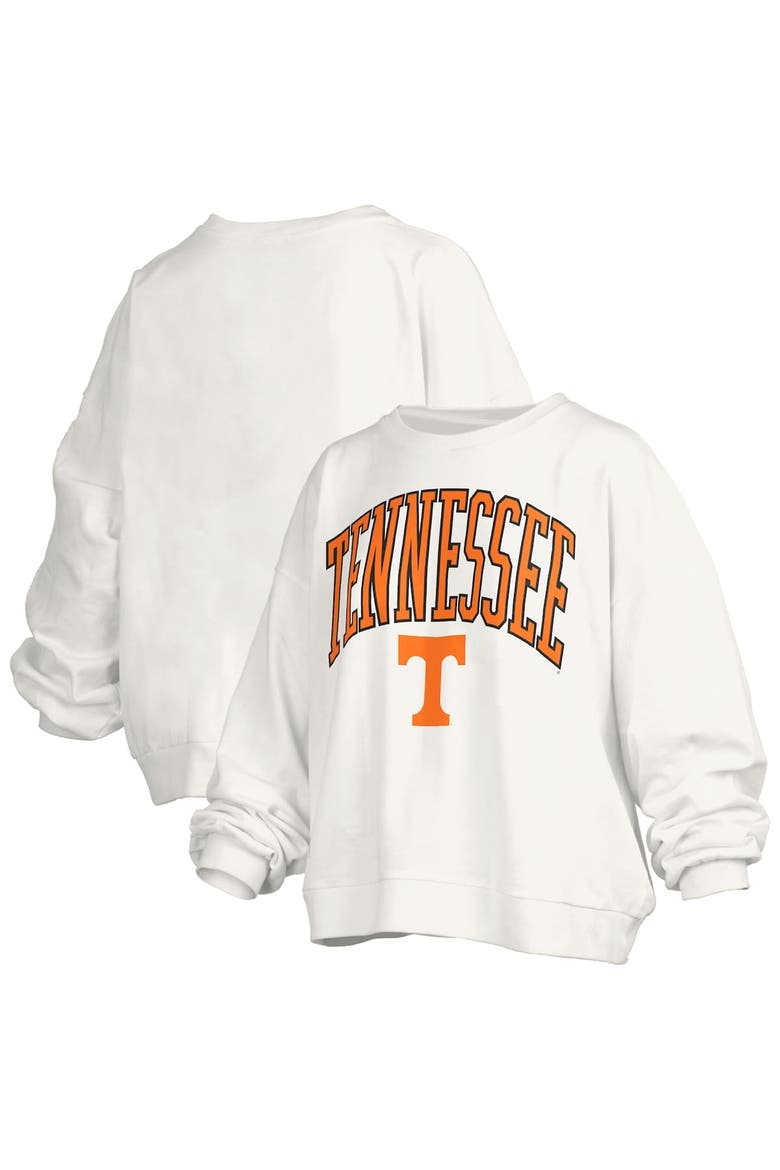 Women's Pressbox White Tennessee Volunteers Janise Arch Over Logo Waist Length Oversized Pullover Sweatshirt, Main, color, White
