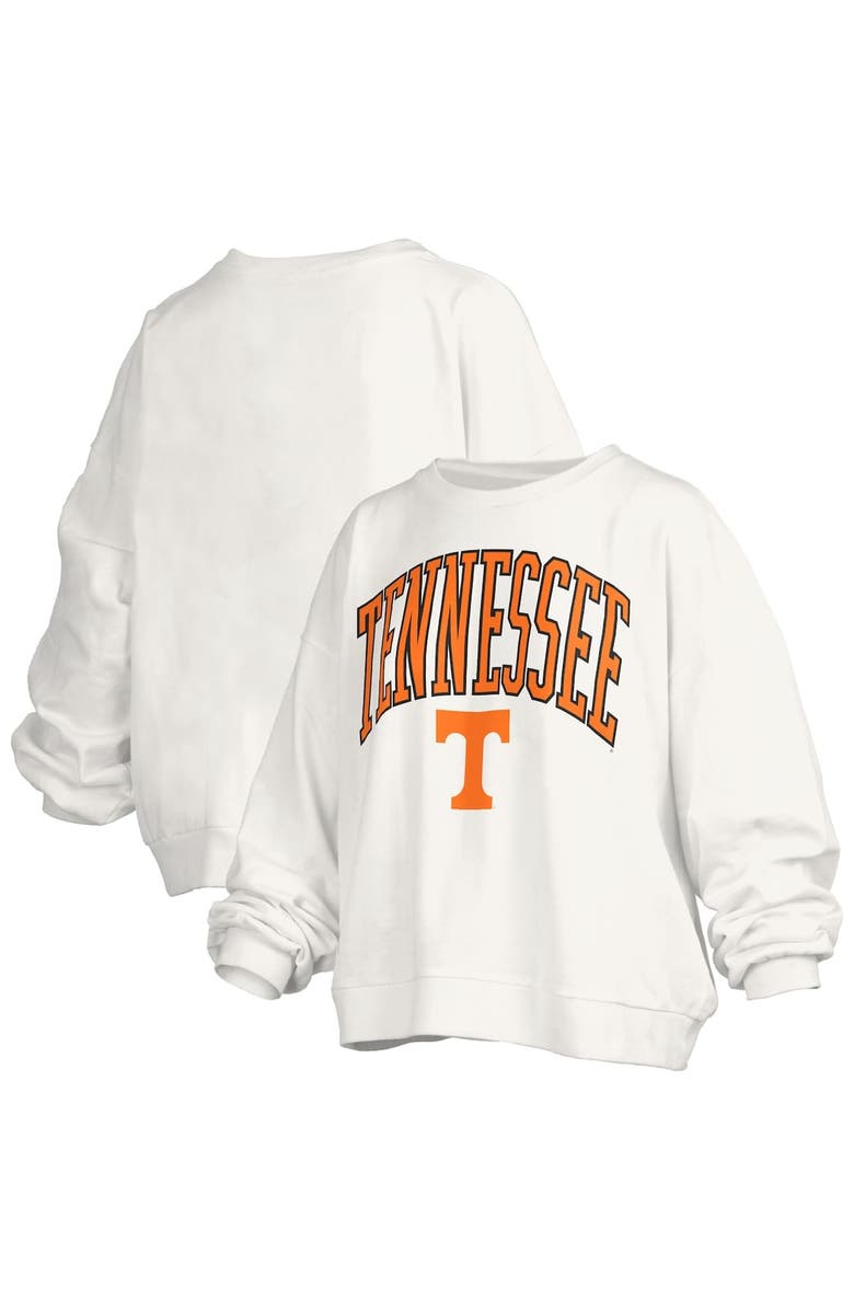 PRESSBOX Women's Pressbox White Tennessee Volunteers Janise Arch Over Logo Waist Length Oversized Pullover Sweatshirt, Main, color, White