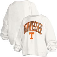 PRESSBOX Women's Pressbox White Tennessee Volunteers Janise Arch Over Logo Waist Length Oversized Pullover Sweatshirt