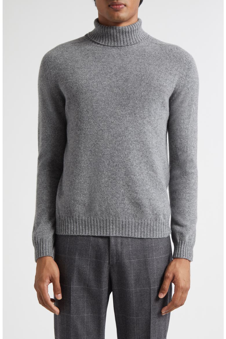 Heathered Grey Wool & Cashmere Turtleneck, Main, color, GREY
