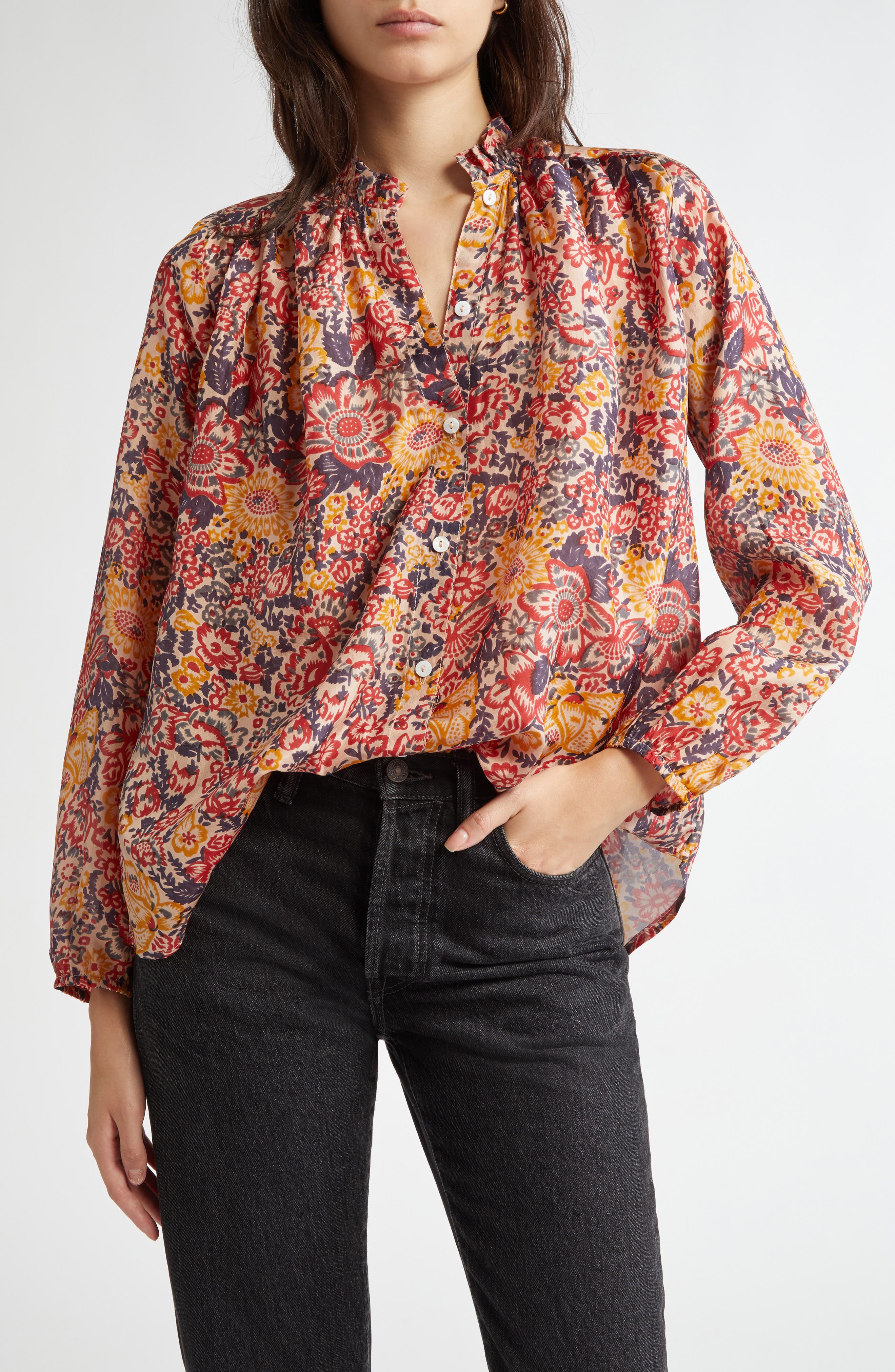 MILLE Francesca High Neck Cotton Blouse in Toulouse 