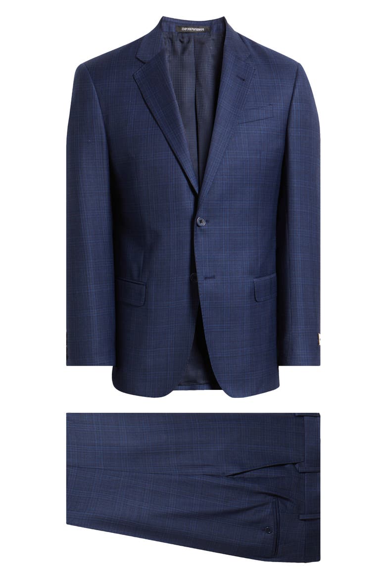 Royal Blue Shadow Check Virgin Wool Suit, Main, color, ROYAL BLUE