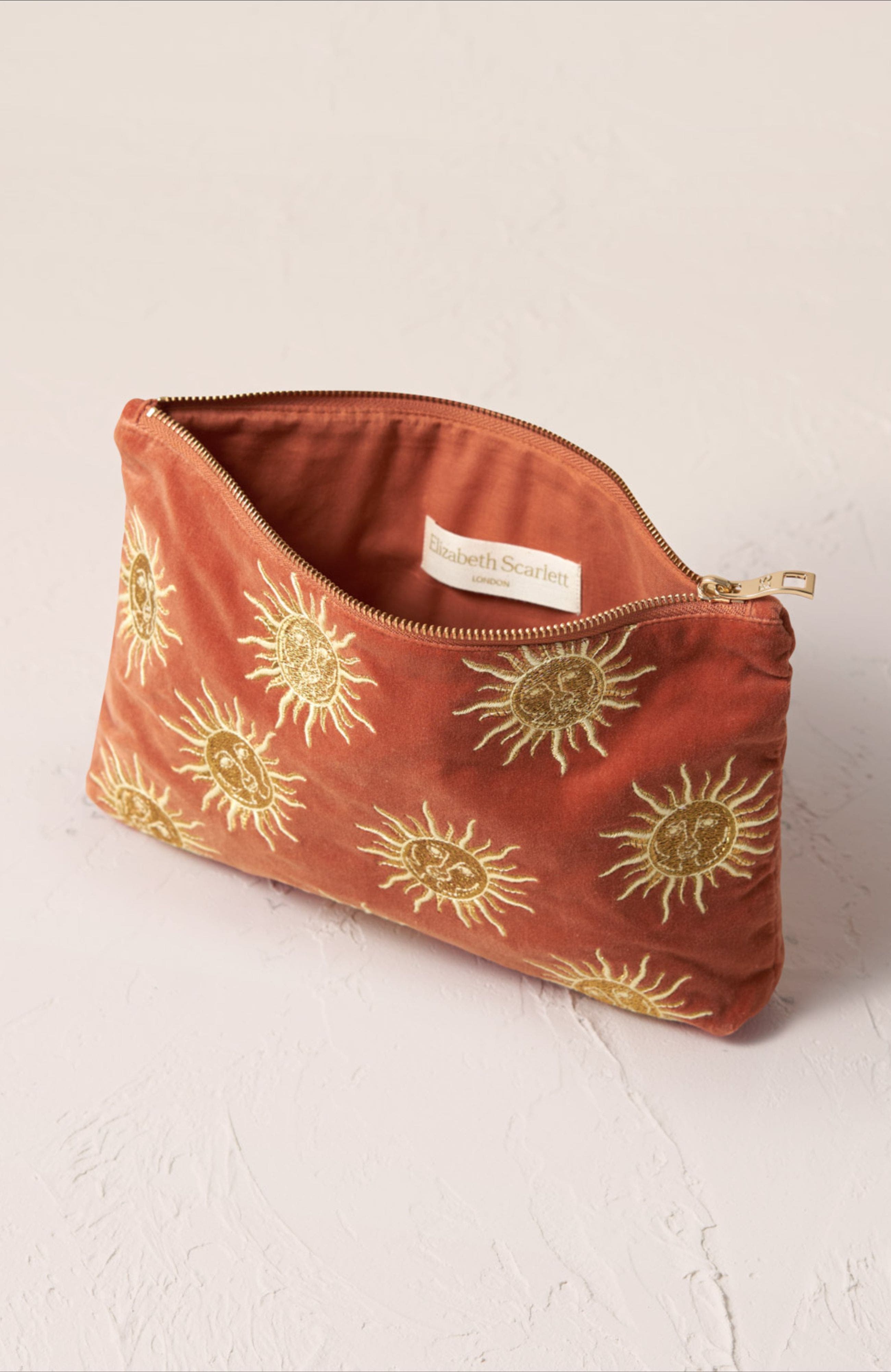Elizabeth Scarlett Sun Goddess Velvet Everyday Pouch, Alternate, color, Rust