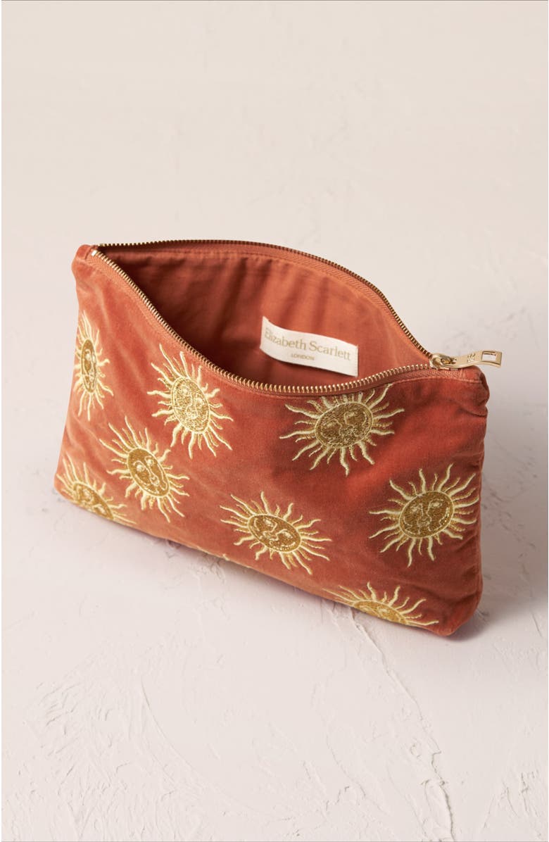 Elizabeth Scarlett Sun Goddess Velvet Everyday Pouch, Alternate, color, Rust