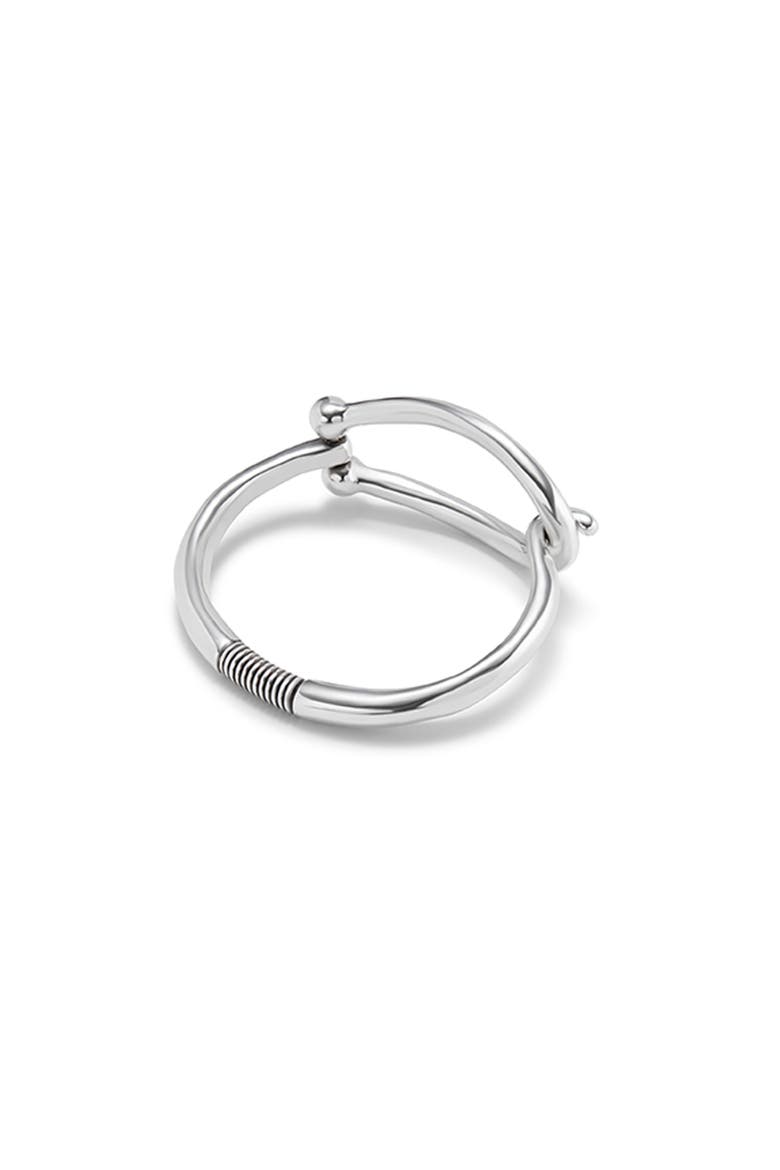 Sterling Silver Plated Rigid Bracelet with Large Link and Inner Spring, Alternate, color, Silver