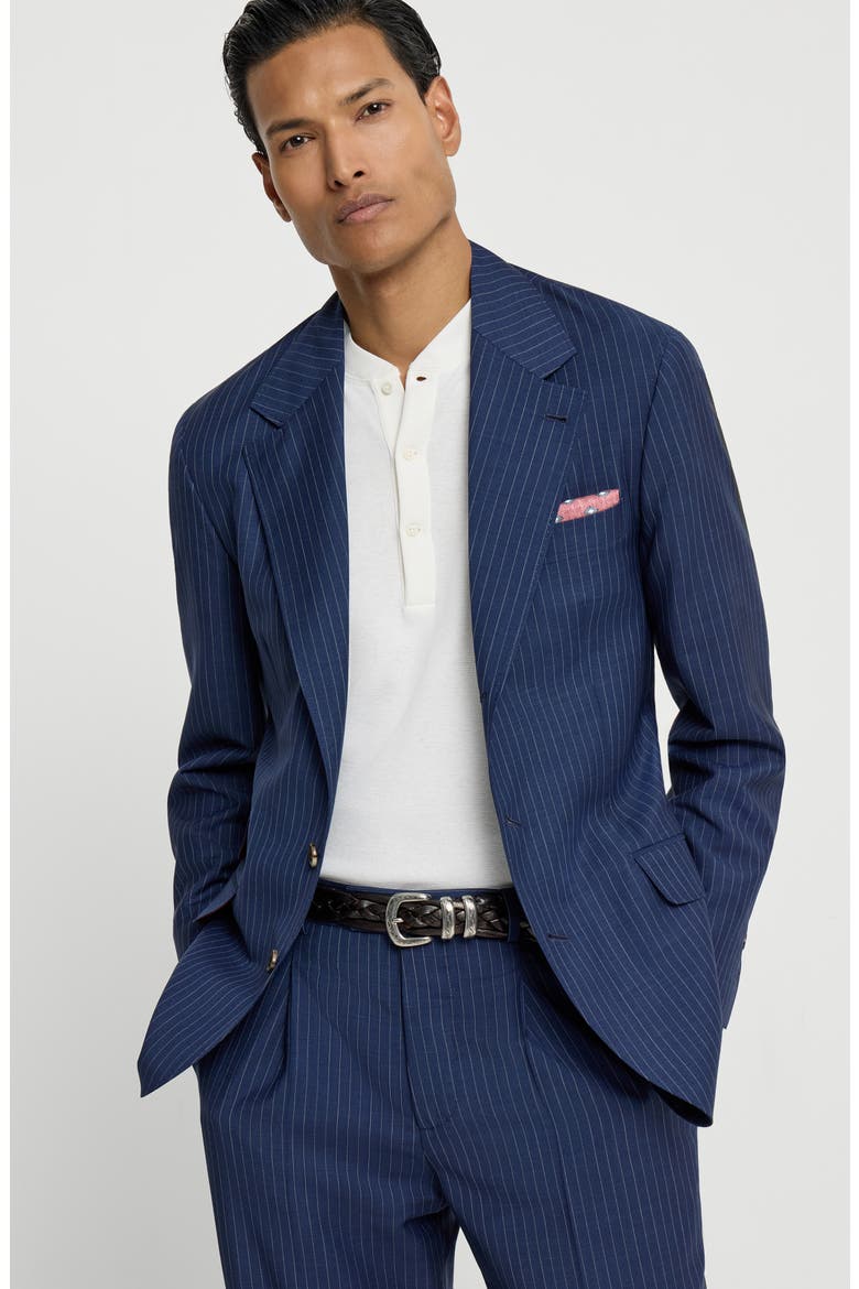 Chalk stripe deconstructed blazer, Alternate, color, Blue