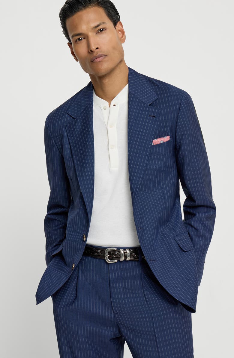 Brunello Cucinelli Chalk stripe deconstructed blazer, Alternate, color, Blue