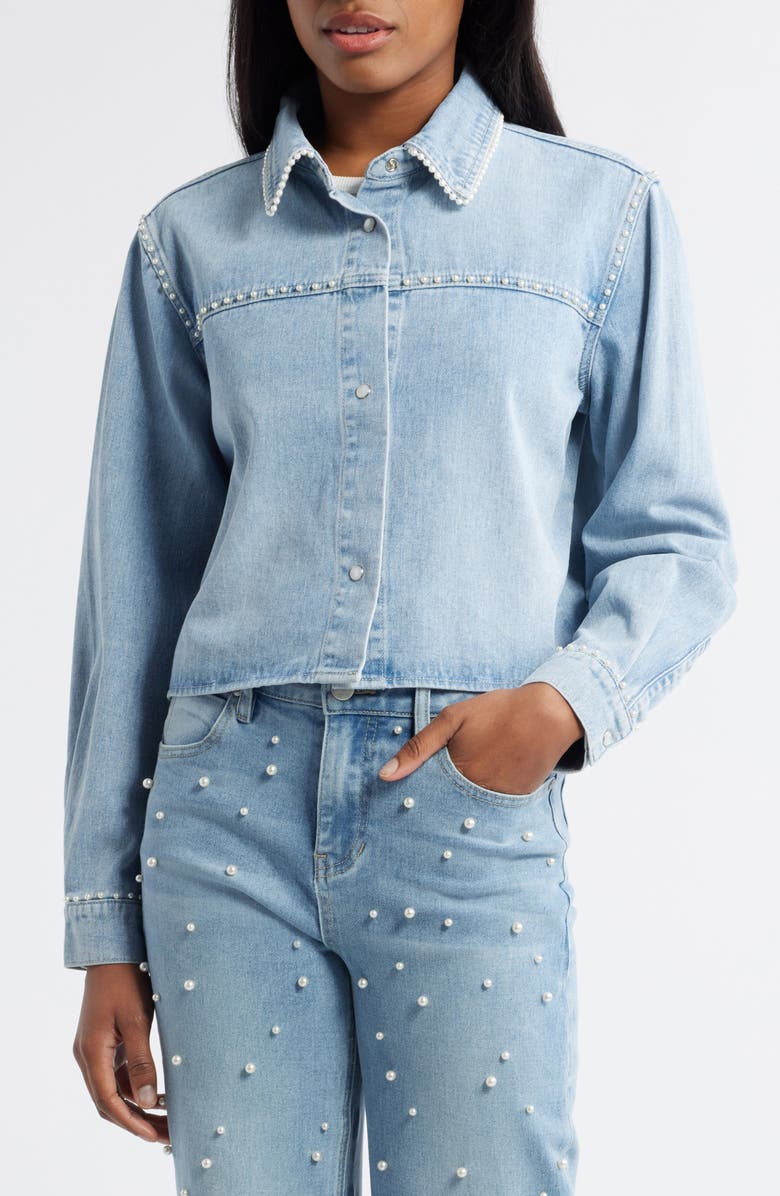 PTCL Faux Pearl Denim Crop Jacket, Alternate, color,
