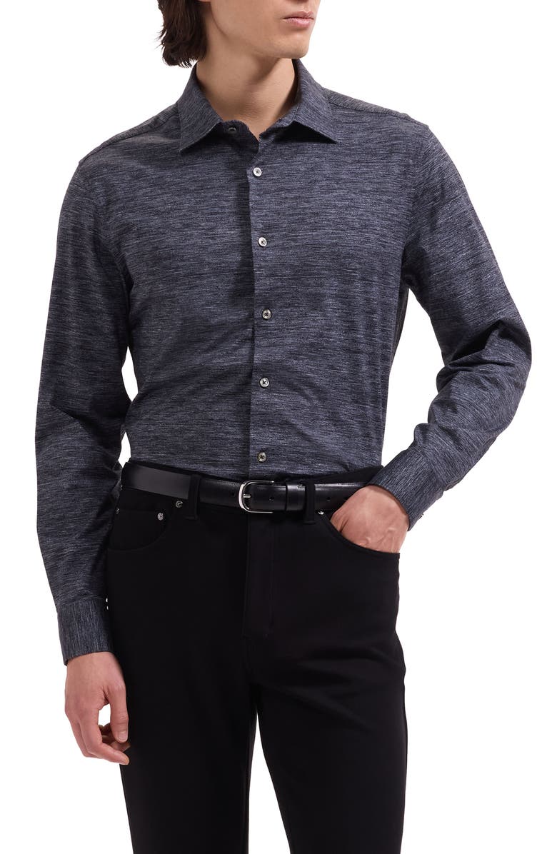 Bugatchi James OoohCotton<sup>®</sup> Space Dye Button-Up Shirt, Main, color, Black