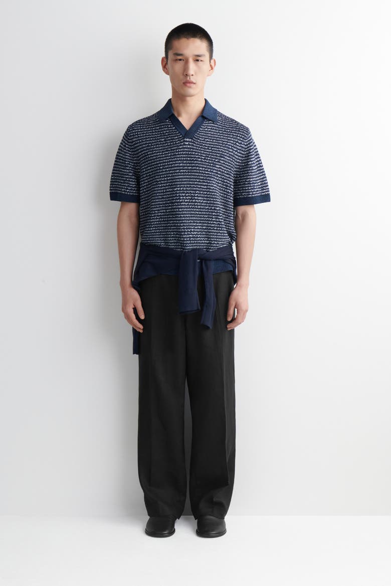Open-knit Polo Shirt, Alternate, color, NAVY / WHITE / STRIPED