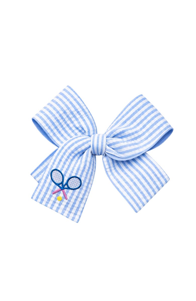 Bits & Bows Tennis Rackets Seersucker Hair Bow, Main, color, Blue