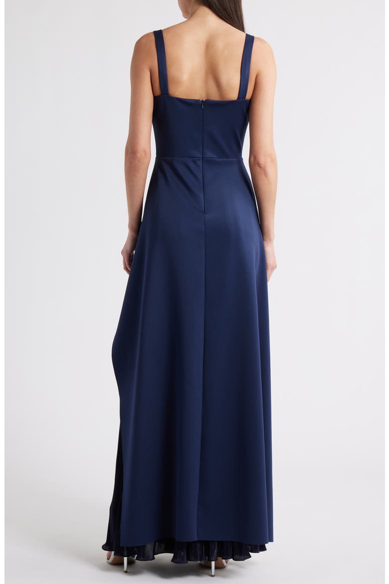 Dorothea Plissé Sleeveless Satin Gown, Alternate, color, PACIFIC BLUE/ PACIFIC BLUE