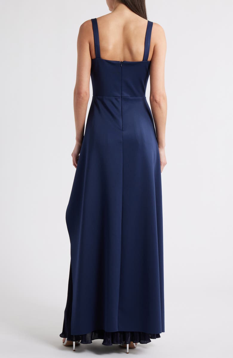 Black Halo Dorothea Plissé Sleeveless Satin Gown, Alternate, color, Pacific Blue/ Pacific Blue