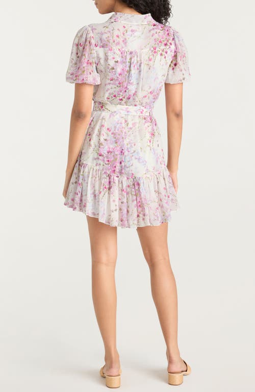 Shop Cinq À Sept Midsummer Bloom Belted Puff Sleeve Minidress In Ivory Multi