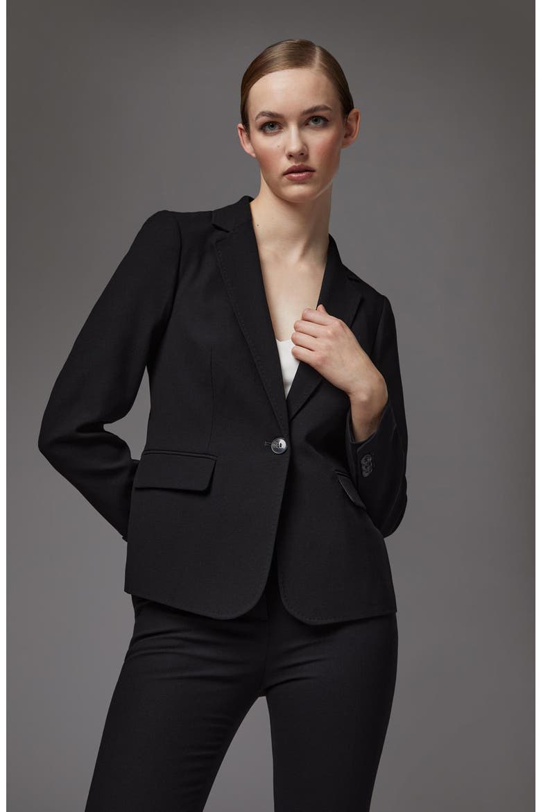 Wiley One-Button Crepe Blazer, Alternate, color, BLACK