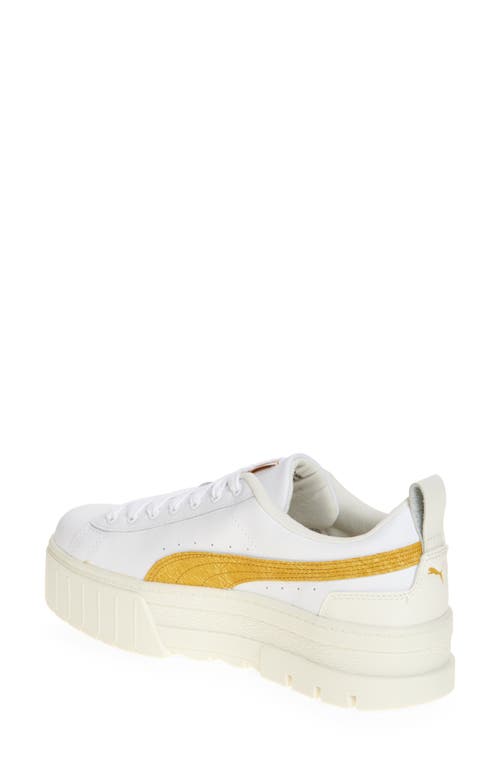 Puma Mayze Classic Platform Sneaker In White-archive Gold
