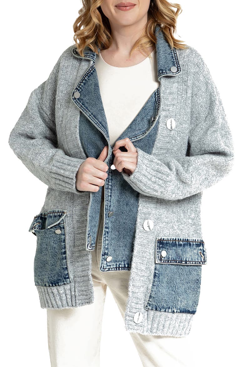 Denim Knit Cardigan, Main, color, BLUE GREY