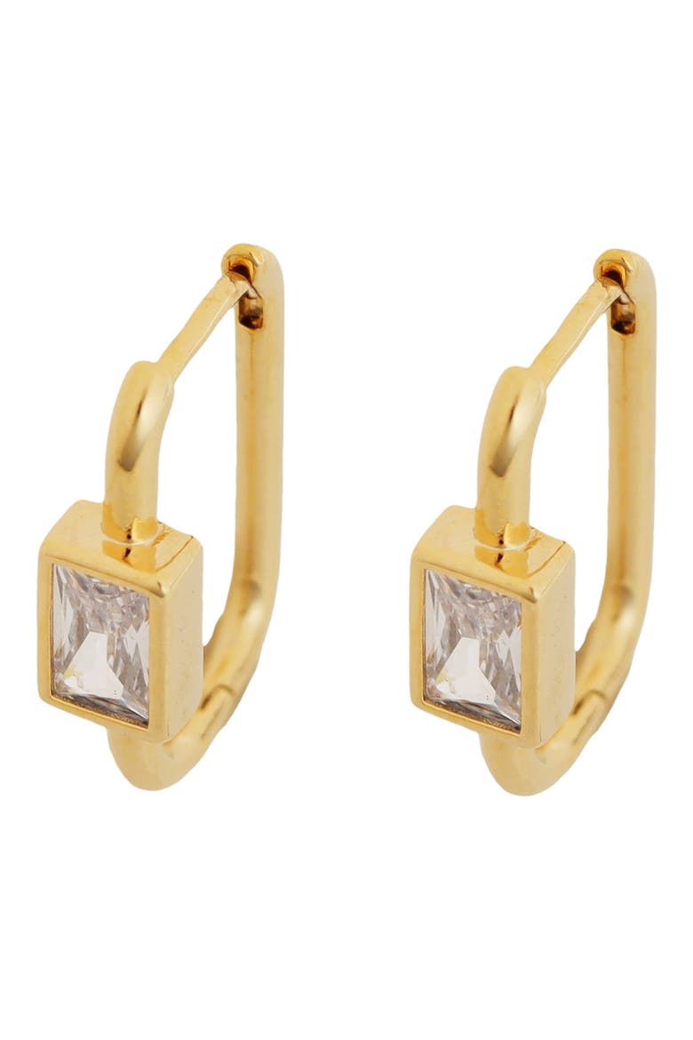 Crystal Square Huggie Hoop Earrings, Main, color, GOLD