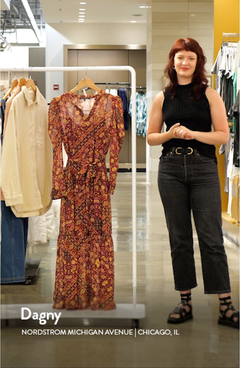 Print Long Sleeve Chiffon Tiered Dress, sales video thumbnail