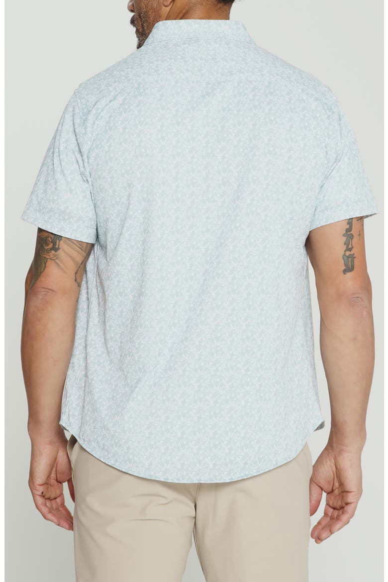 The Wes Abstract Leaf Print Short Sleeve Stretch Button-Up Shirt, Alternate, color, GREEN