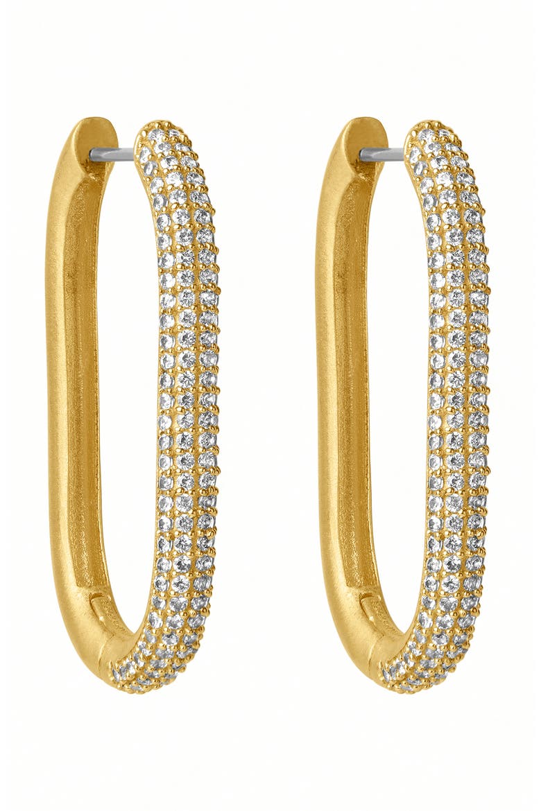 Medium Juliette Pavé Hinged Hoop Earrings, Main, color, WHITE TOPAZ/ GOLD