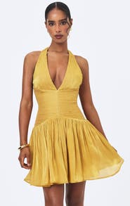 Miss Circle Xavia Crystal Organza Plunging Halter Mini Dress