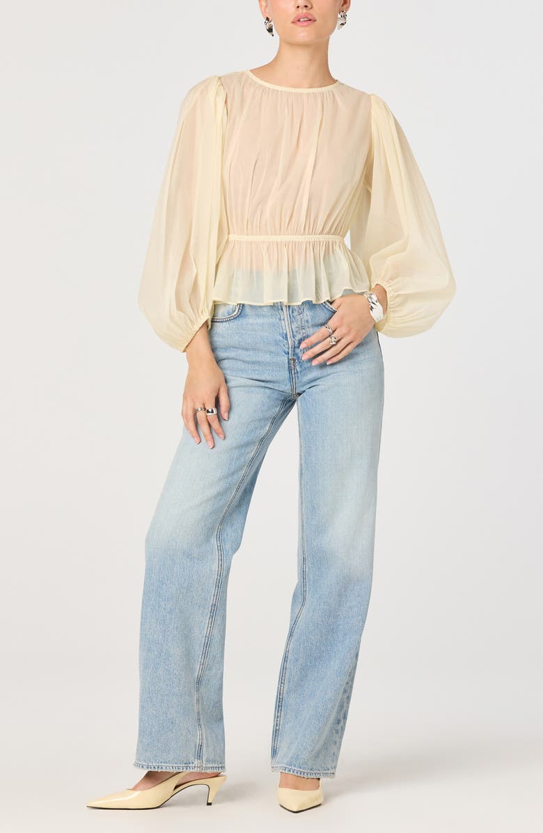 ASTR the Label Amie Peplum Sheer Chiffon Top, Alternate, color, Lemon
