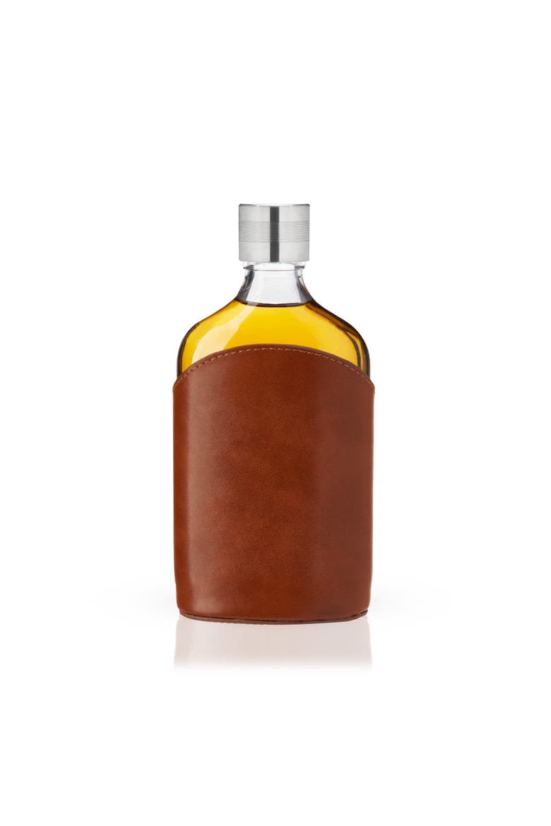 Admiral Parker Leather-Wrapped 7 oz Glass Flask, Main, color, Clear