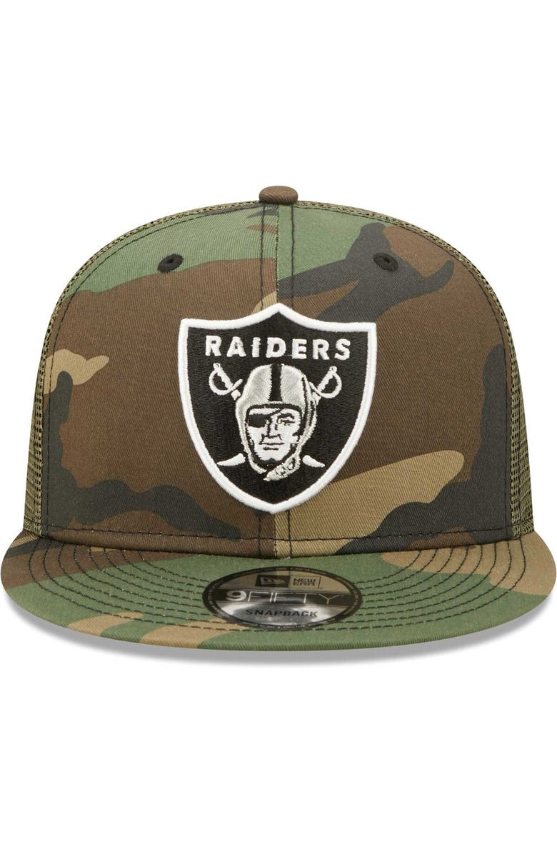 New Era Men's New Era Camo/Olive Las Vegas Raiders Trucker 9FIFTY Snapback Hat, Alternate, color, 