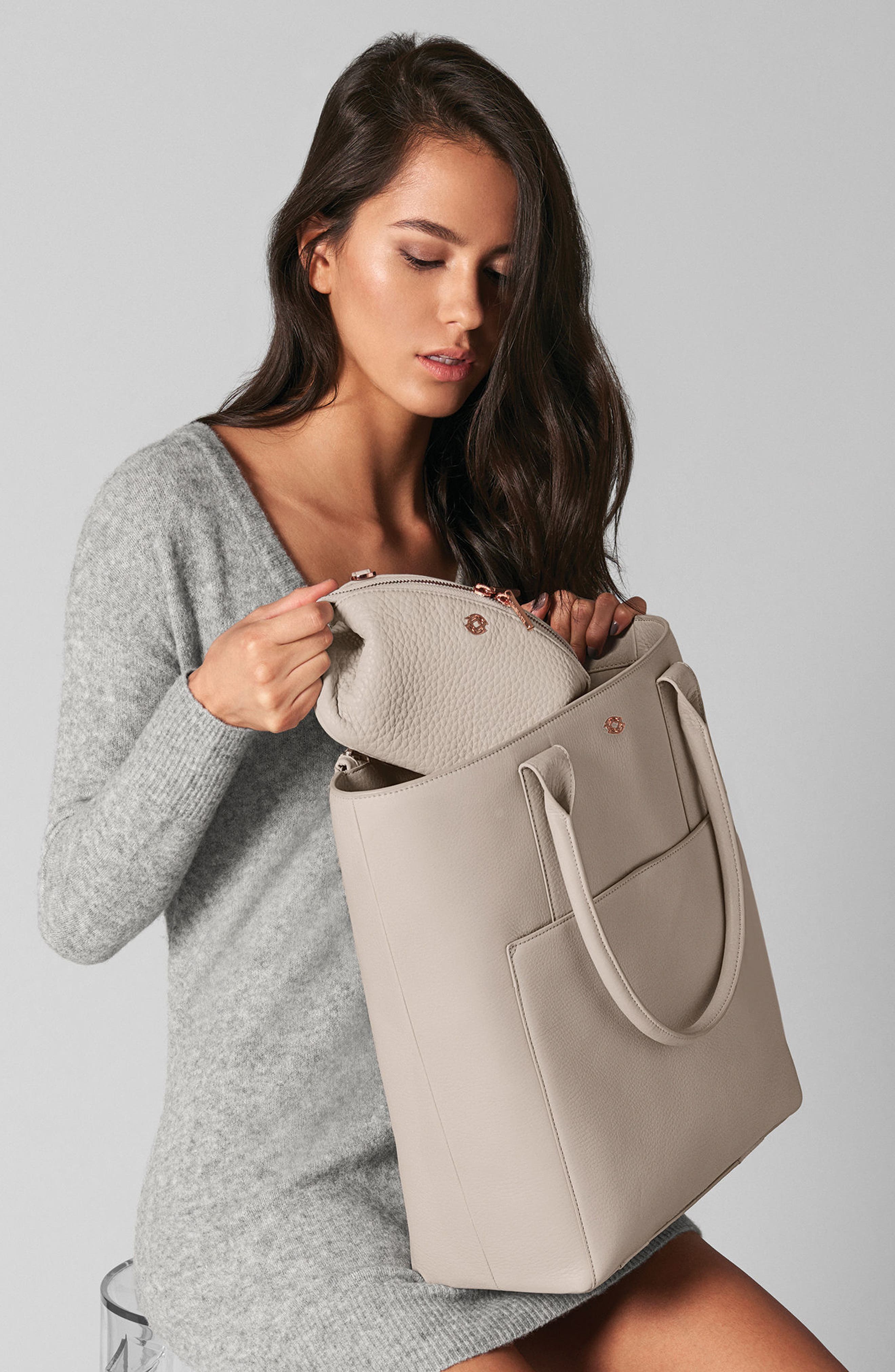 Charlie Leather Tote, Main, color, SLATE