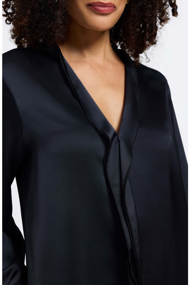Rosale Ruffle Placket Button-Up Shirt, Alternate, color, BLACK
