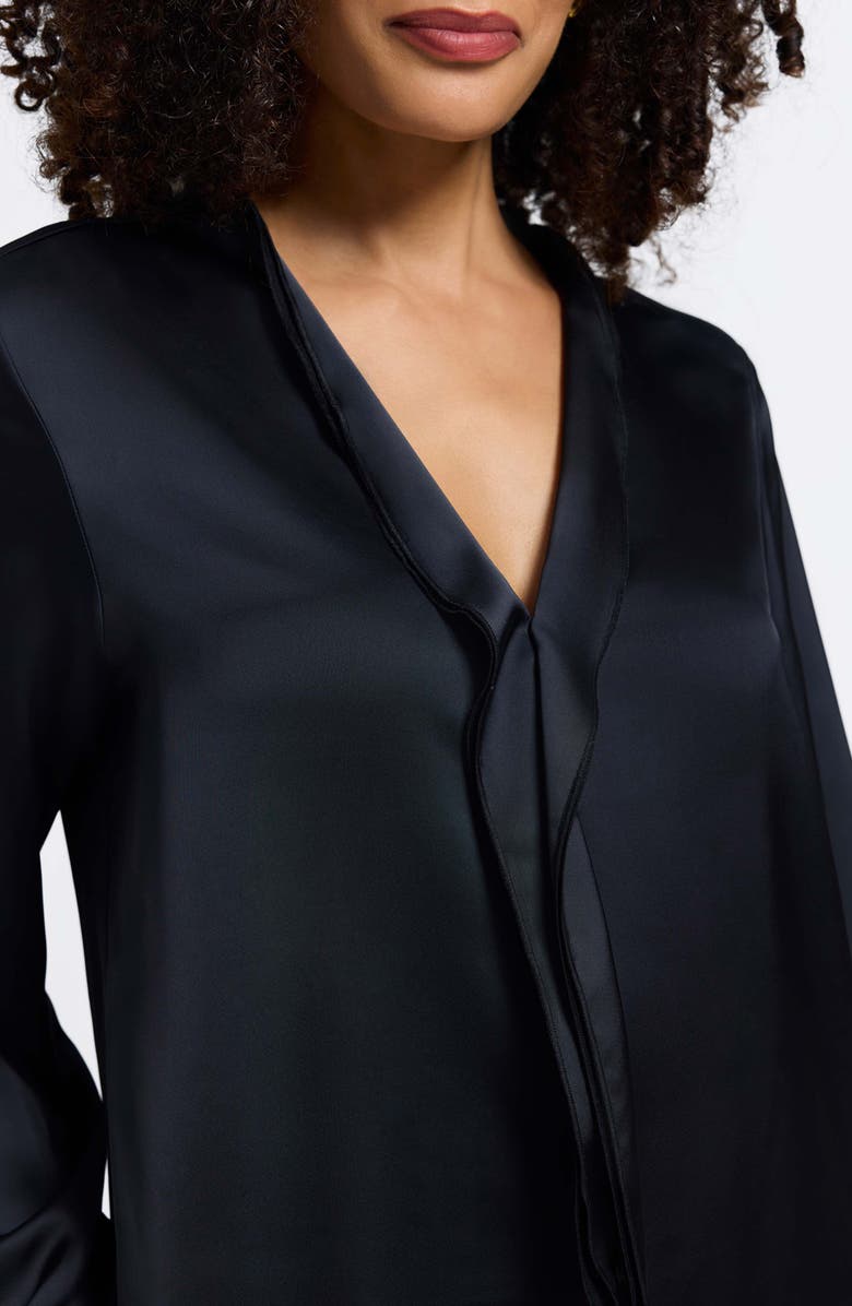 Foxcroft Rosale Ruffle Placket Button-Up Shirt, Alternate, color, Black