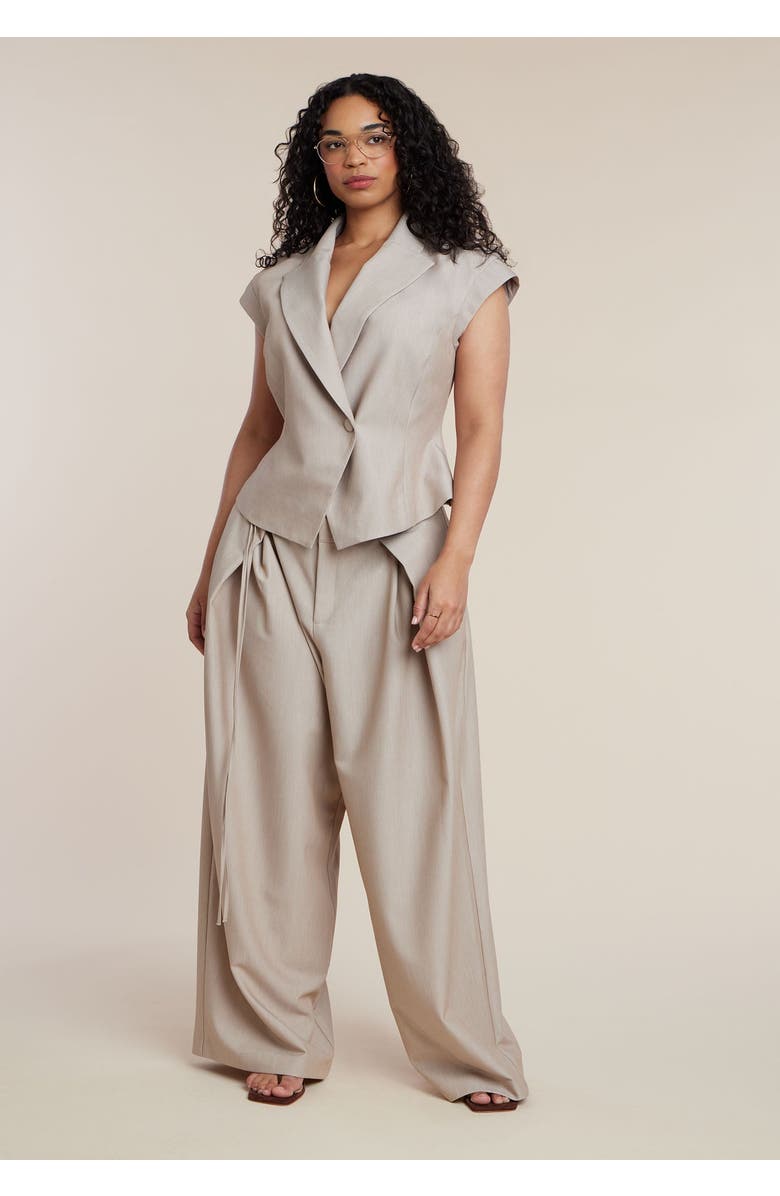 ELOQUII Pleat Detail Trouser With Long Belt, Main, color, Neutral