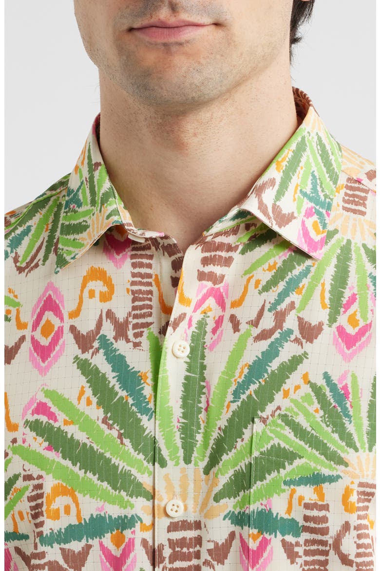 Bahama Coast Palm Pointed IslandZone® Short Sleeve Button-Up Shirt, Alternate, color, VANILLA CREAM