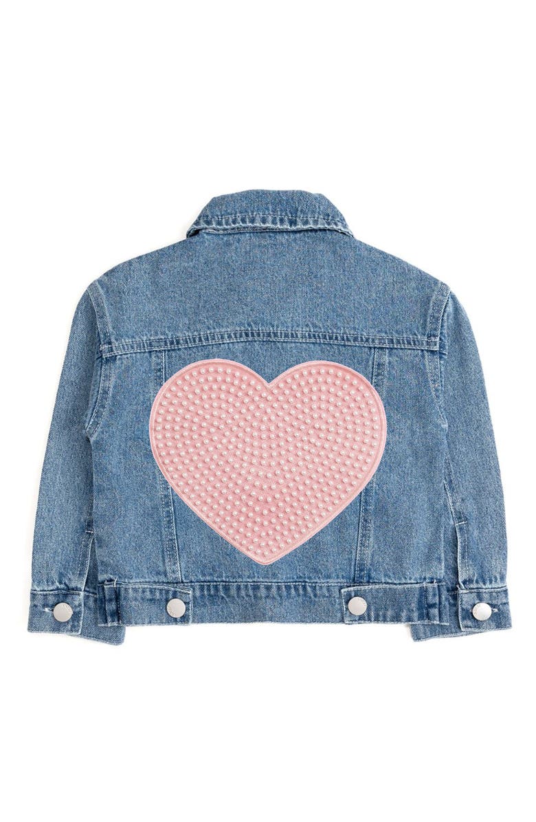 Sweet Wink Pearl Heart Patch Denim Jacket, Main, color, Denim
