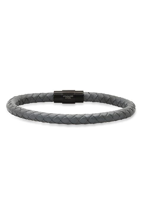Men's IP Stainless Steel Grey Braided Leather Bracelet