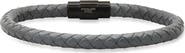 HMY JEWELRY Men's IP Stainless Steel Grey Braided Leather Bracelet