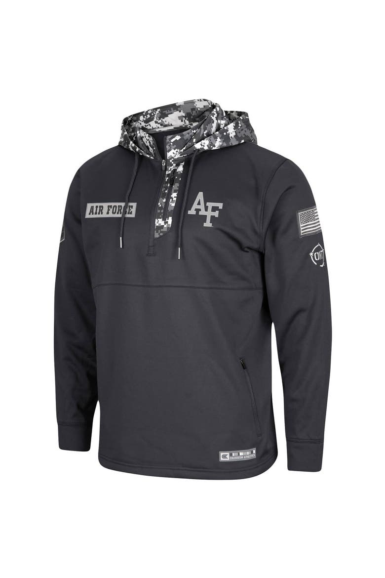 Men's Colosseum Charcoal Air Force Falcons OHT Military Appreciation Digi Camo Quarter-Zip Hoodie, Alternate, color, Charcoal