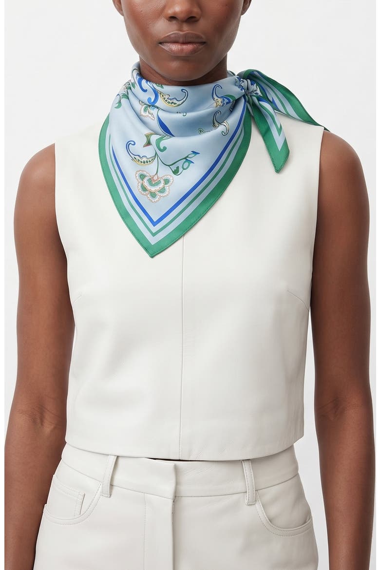Aqua Paisley Triangle Silk Scarf, Alternate, color, Green