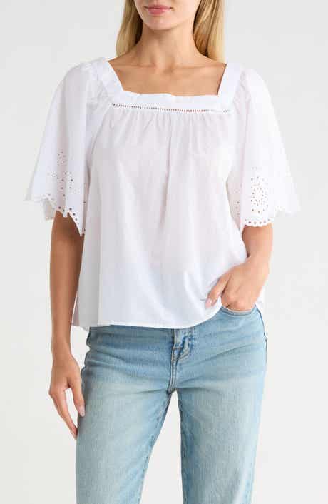 Trove New York Square Neck Flutter Sleeve Cotton Top