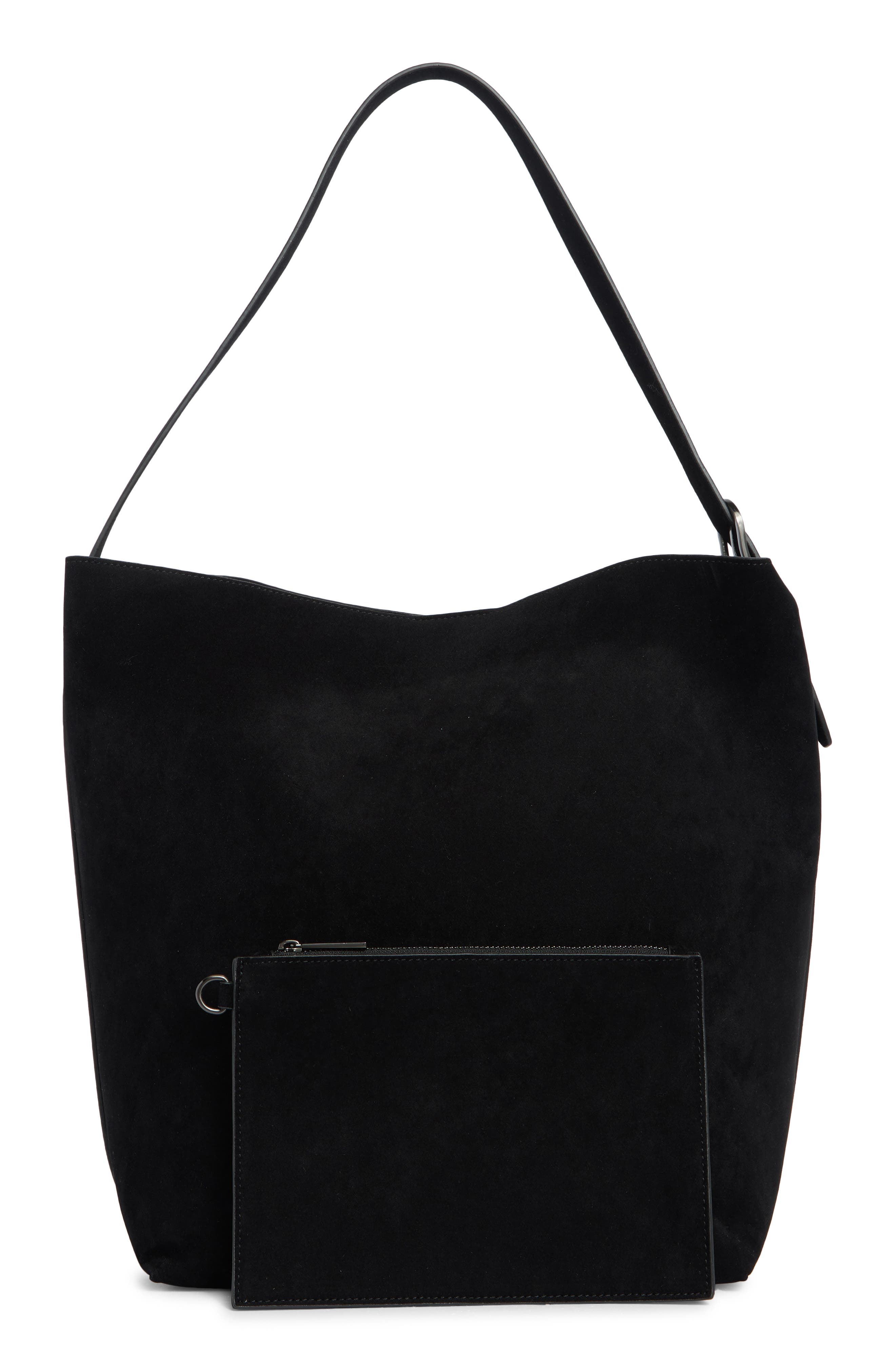 BCBG Slouchy Bucket Shoulder Bag with Pouch, Alternate, color, Black