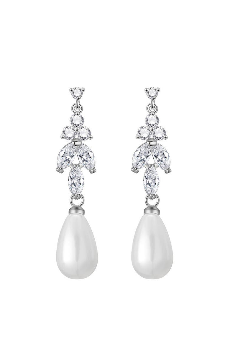 Untamed Petals Leo Pearl and Crystal Drop Earrings, Alternate, color, Silver